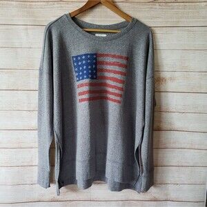 Lucky Brand American Flag Step Hem Sweatshirt Cotton Blend Women's Size Large